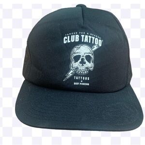 Club Tattoo Body Piercing Skull Meshback 5 Panel Cap Hat Trucker Snapback Black